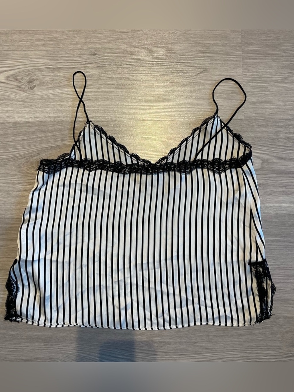 Zara Striped Black and White Lace Trim Cami Top - Picture 2 of 6